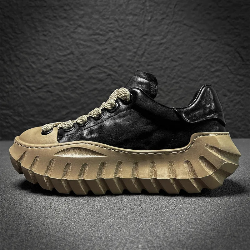 Chunky Sneakers Men Designer Sport Shoes Fashion Casual Microfiber Leather Breathable Height Increased Flat Platform Board Shoes