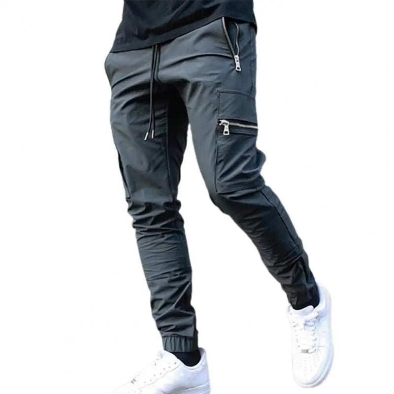Mens Cargo Pants Zipper Pockets Jogger Running Hip Hop Streetwear Slim Sport Trousers Male Training Workout Fitness Sweatpants