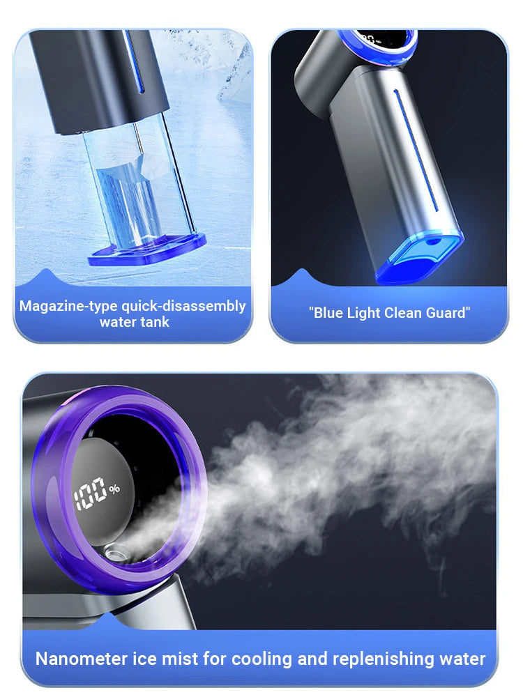 Portable Misting Fan Handheld Fan Electric Hand Fans Ice Wind At 199 Gear Nano Cold Mist Cooling Fan 3500mah USB Rechargeable