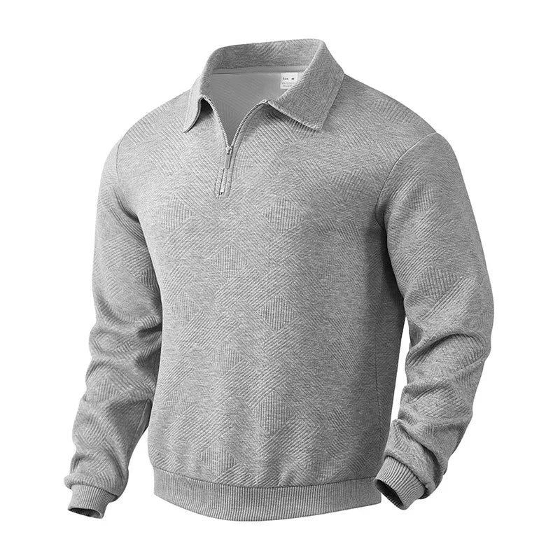 Men’s Zipper Polo Sweatshirt – Turn-Down Collar Long Sleeve Pullover for Autumn and Winter
