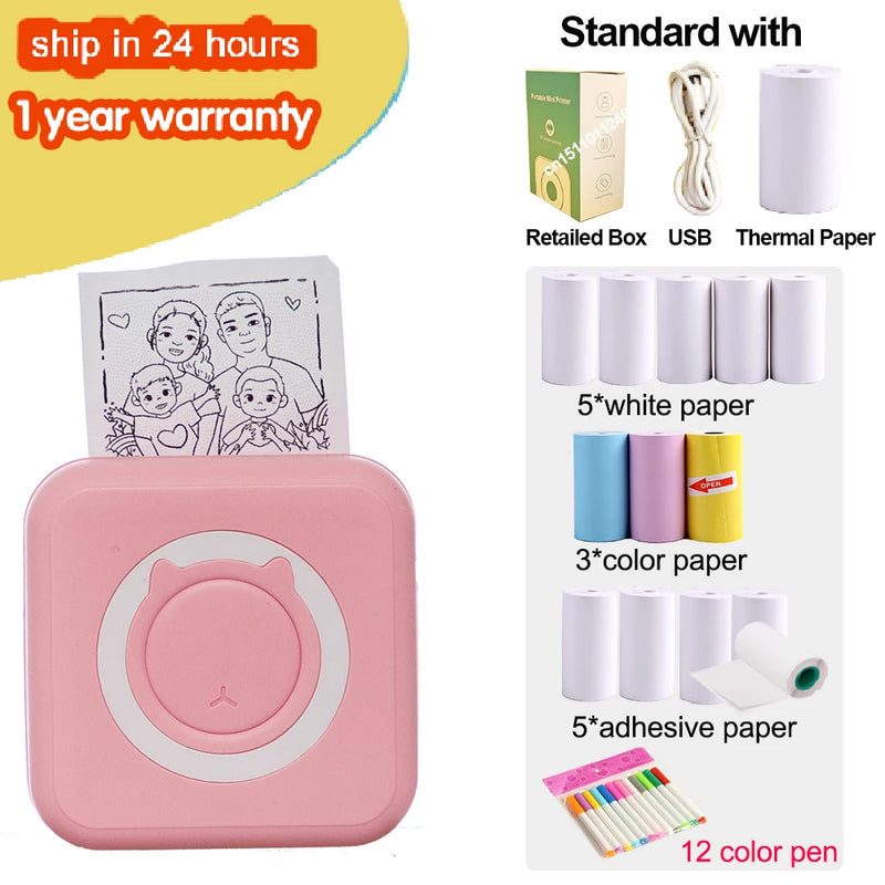 Portable Thermal Printer MINI Wirelessly BT 203dpi Photo Label Memo Wrong Question Printing With USB Cable Imprimante Portable
