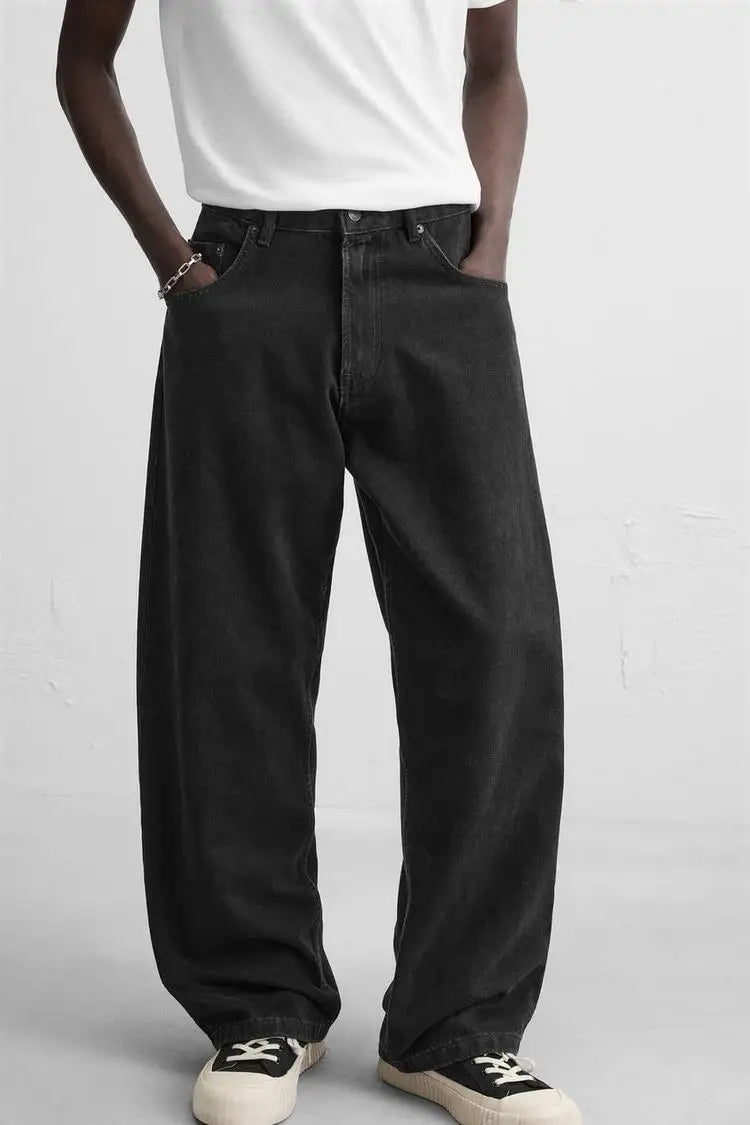 Men’s Retro Cotton Denim Jeans – Loose Fit Straight-Leg Casual Trousers, Comfortable and Wear-Resistant for Autumn & Winter