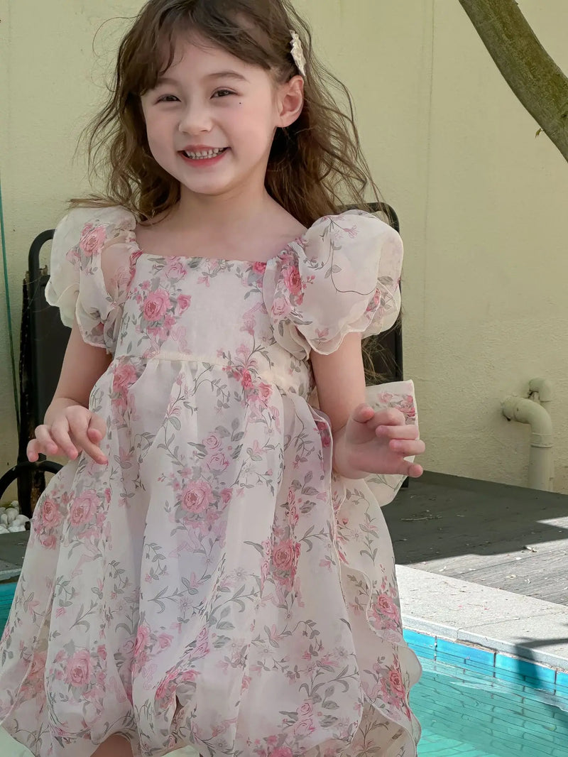 Casual Summer Girls Princess Dress – Sweet Floral Bow Knot Style