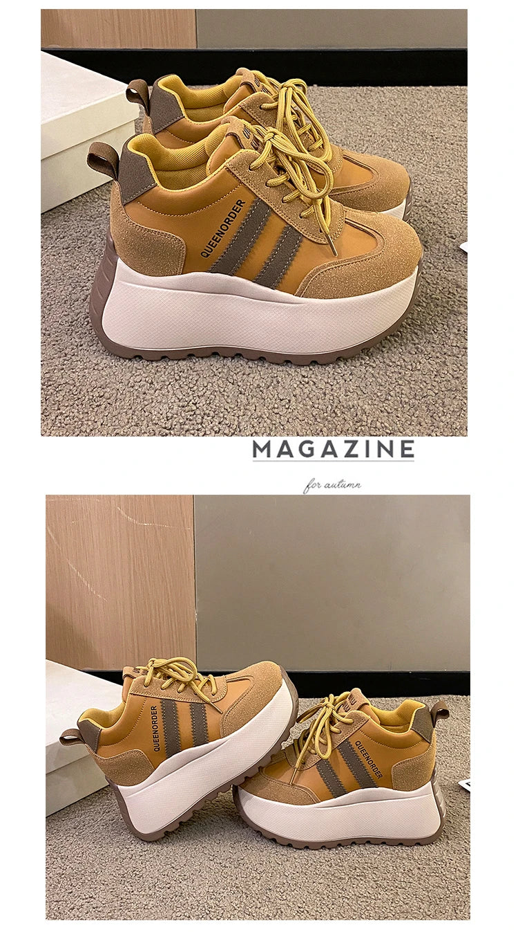 2025 New 10cm Womens Chunky Sneakers Lightweight Lace Up Casual Shoes Fashion Spring Platform Sports Shoes Comfortable Sneakers