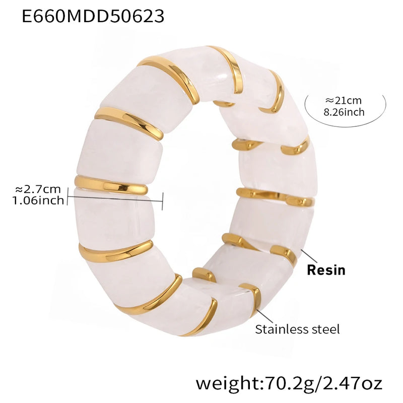 Chunky Ethnic Women Bracelets For Women No Fade Resin Stainless Steel Elastic Rope Handcraft Bangle Luxury Jewelry