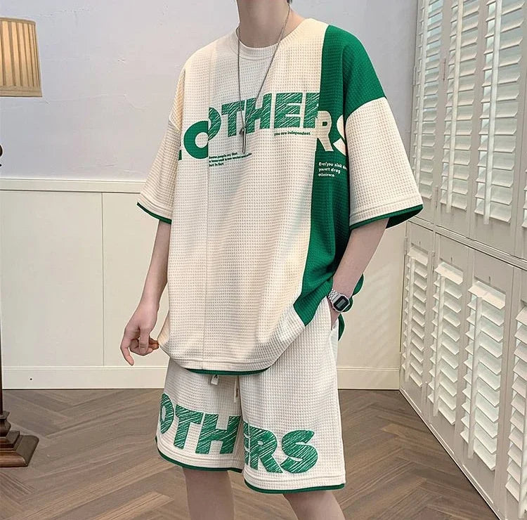 Men’s Alphabet Sportswear Set – Casual Jogging Tracksuit with T-Shirt and Shorts