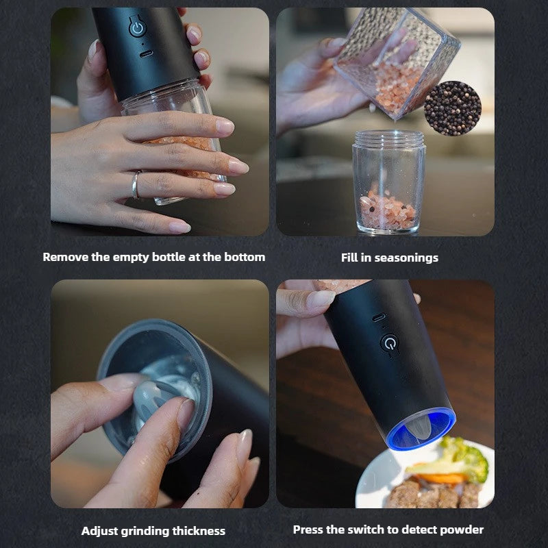 Electric Salt and Pepper Grinder USB Rechargeable Adjustable Coarseness Large Capacity Auto Spices Grinders Kitchen Cooking Tool