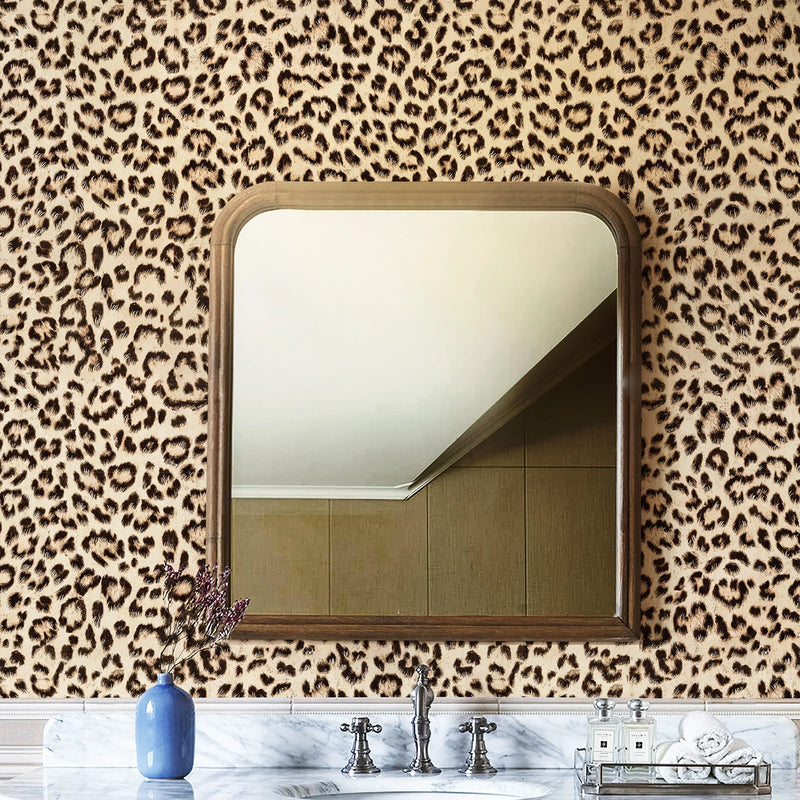 Retro Leopard Peel And Stick Wallpaper Chic Brown Vinyl Self Adhesive Wall Decal for Living Room Bathroom Or Kitchen