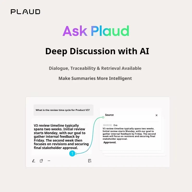 New Plaud Notepin S Wearable AI Voice Recorder, AI Notetaker, Smart Transcription & Summarization, with Wristband & lapel clip