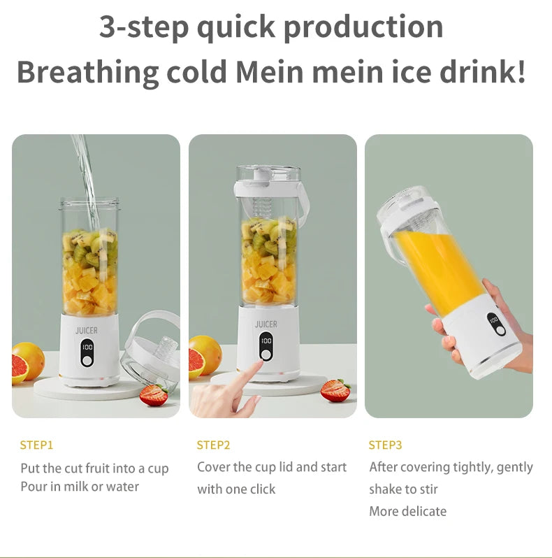 Portable Blender 600ML Electric USB Rechargeable Juicer for Smoothies Fruits Personal Mini Juicer for Travel Outdoor Fitness