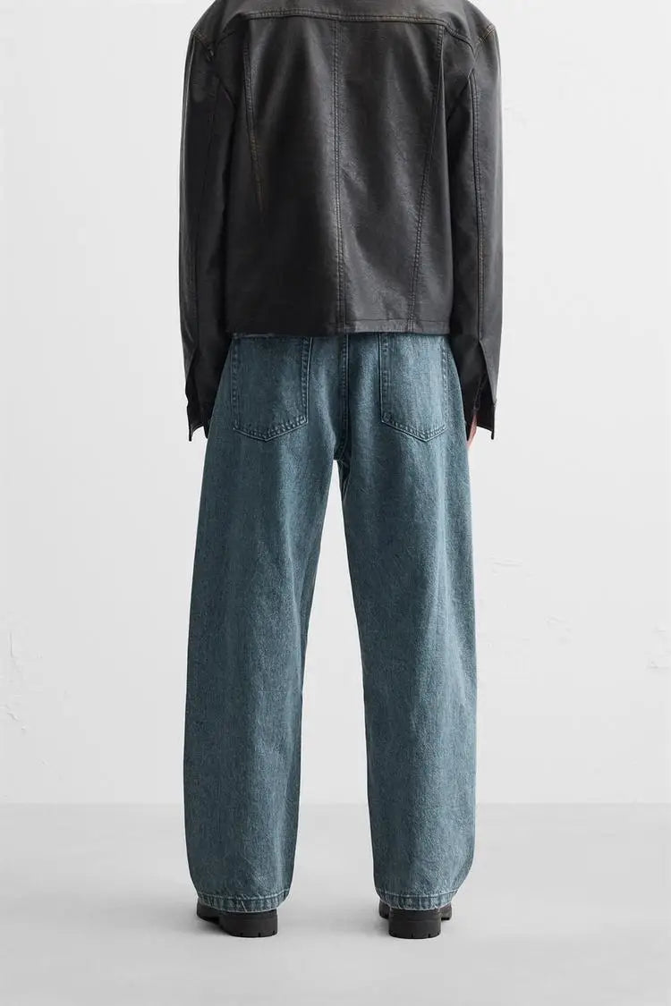 Men’s Retro Cotton Denim Jeans – Loose Fit Straight-Leg Casual Trousers, Comfortable and Wear-Resistant for Autumn & Winter