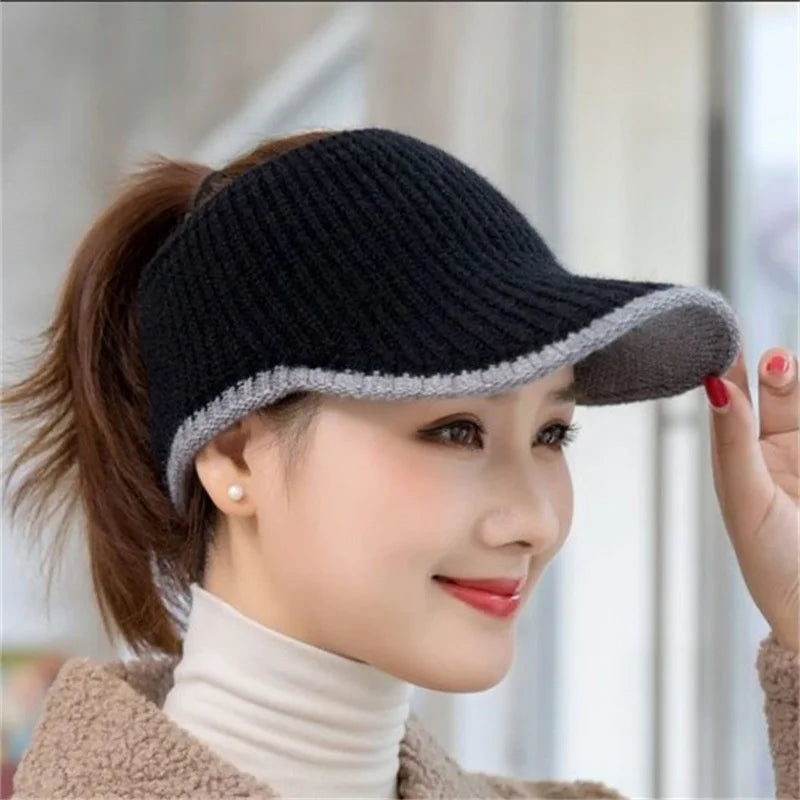 2023 Hats For Women Autumn Winter Sports Empty Top Golf Caps Female Knitted Warm Baseball Cap Fashion Running Golf Sun Hat