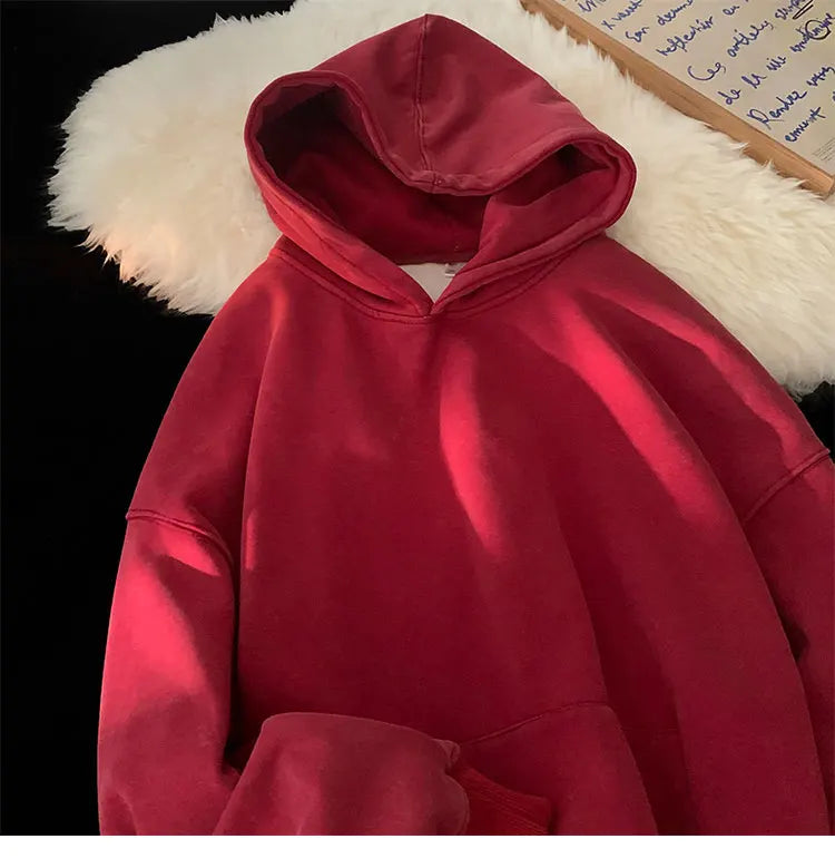 Men’s Vintage Washed Hoodie – Loose Fit Streetwear Pullover for Casual Harajuku Style