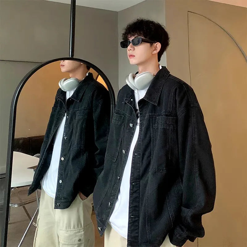 Tatiana Haven Men’s Ripped Patchwork Denim Jacket – Oversized Unisex Streetwear for Autumn & Winter