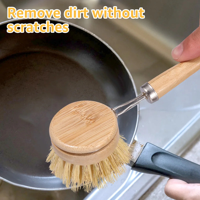 4/5Pcs Bamboo Dish Scrub Brushes Replaceable dish brush Kitchen Wooden Cleaning Scrubbers Household Cleaning Brush Cleaning Tool
