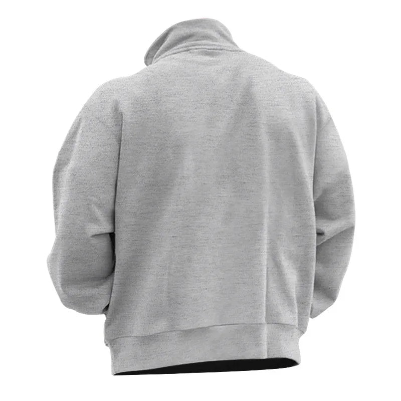 Men’s Winter Fleece Half-Zip Hoodie – Warm Stand Collar Bull Print Sweatshirt