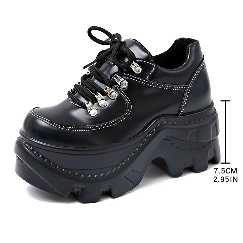 Fashion Black Chunky Sneakers for Women 2025 Autumn Platform Sports Shoes Woman Gothic Punk Style Thick Sole Sneakers Plus Size