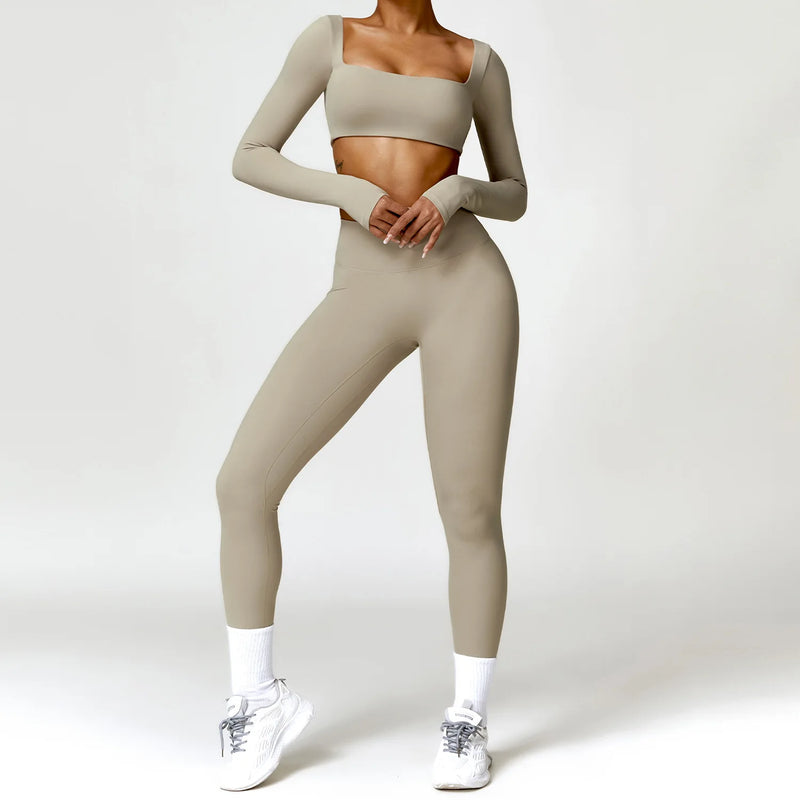 Yoga Suit 2 Pieces Sportswear Sports Set Women Tracksuits Gym Clothes Sport Bra Fitness Long Sleeve Top Workout Legging Yoga Set