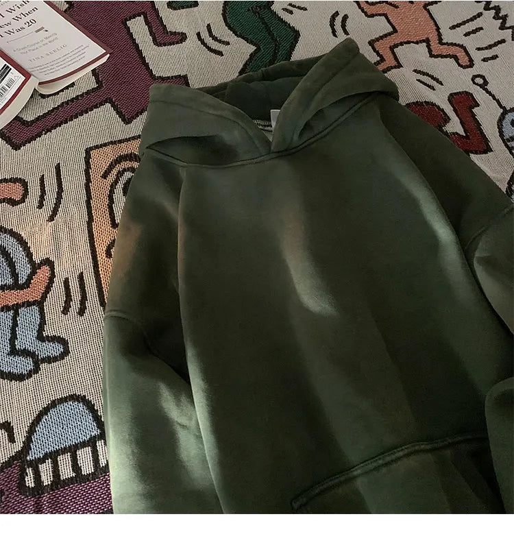 Men’s Vintage Washed Hoodie – Loose Fit Streetwear Pullover for Casual Harajuku Style