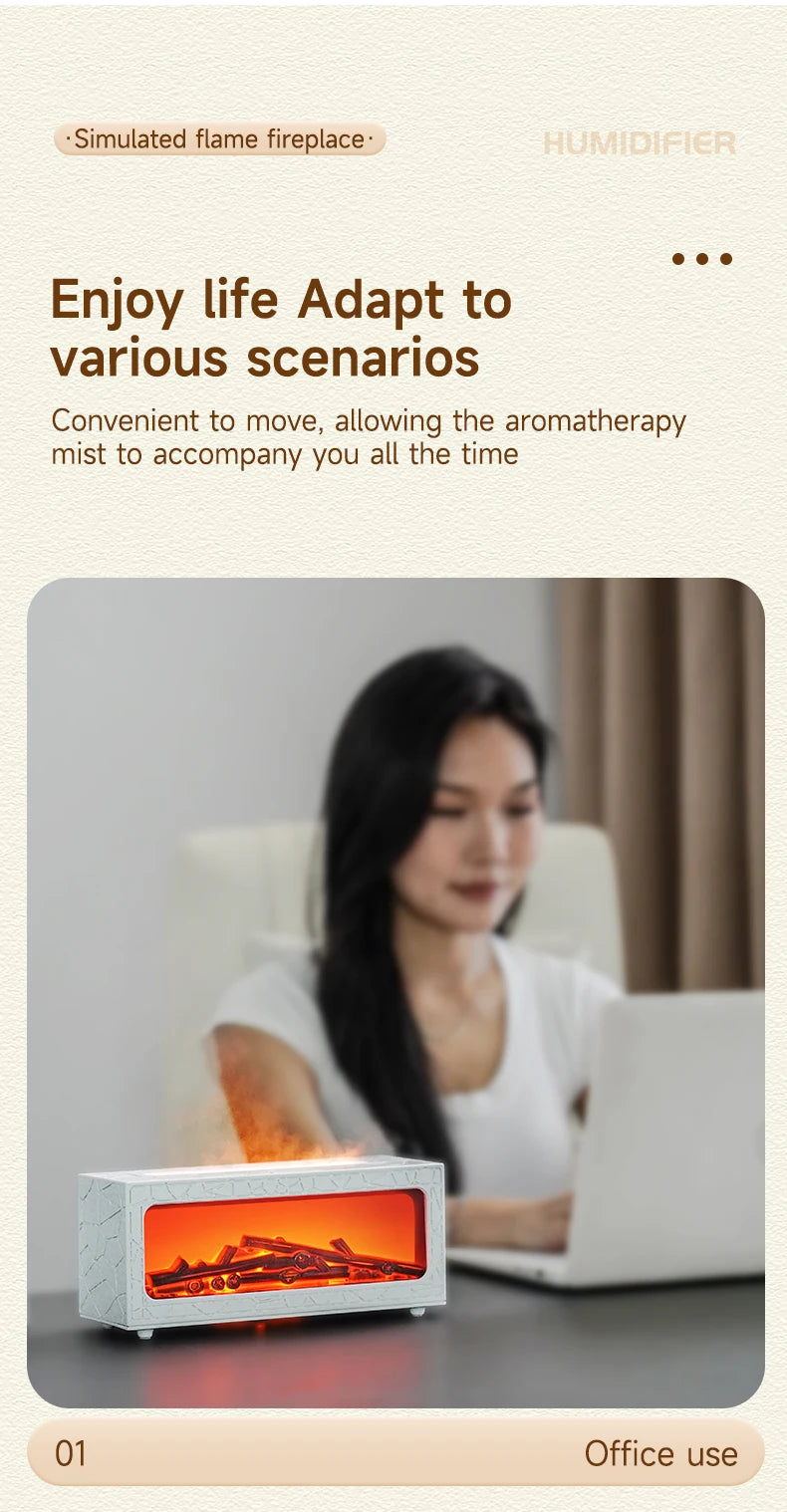 Air Humidifier Essential Oil Diffuser Flame Aroma Humidifier Home Room Fragrance Diffuser with Night Light Aromatherapy Diffuser