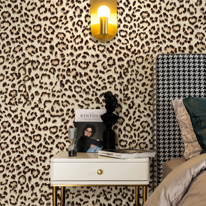 Retro Leopard Peel And Stick Wallpaper Chic Brown Vinyl Self Adhesive Wall Decal for Living Room Bathroom Or Kitchen