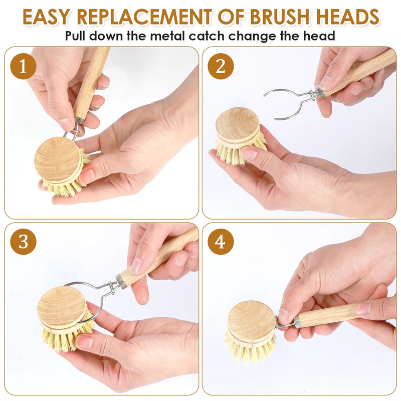 4/5Pcs Bamboo Dish Scrub Brushes Replaceable dish brush Kitchen Wooden Cleaning Scrubbers Household Cleaning Brush Cleaning Tool