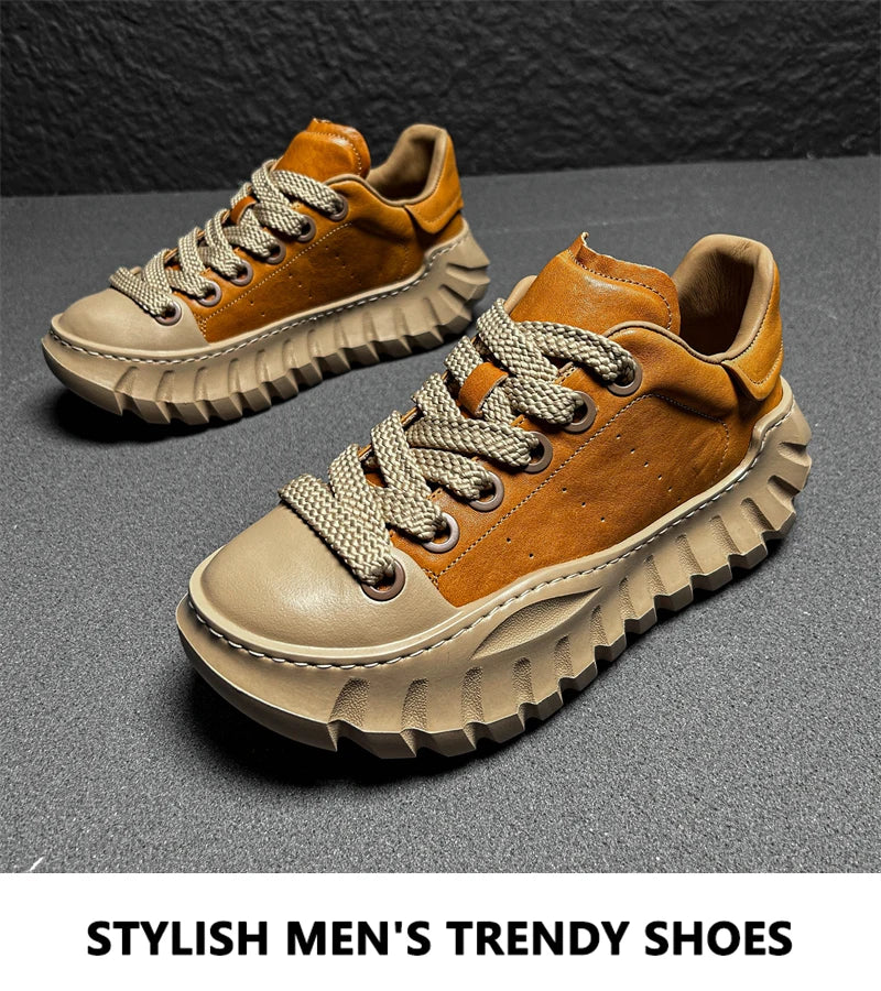 Chunky Sneakers Men Designer Sport Shoes Fashion Casual Microfiber Leather Breathable Height Increased Flat Platform Board Shoes