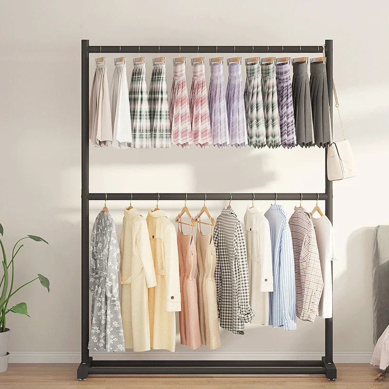 Double Layer Floor-Mounted Clothes Drng Ra Bedroom Balcony Single Rod Storage elf Space-Saving Easy-To-Use Painted Steel