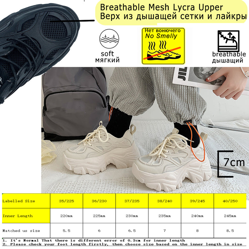 Fujin 7cm Chunky Sneakers Platform Shoes Wedge for Women Casual Shoes Breathable Summer Shoes Women Fashion Sneakers Spring