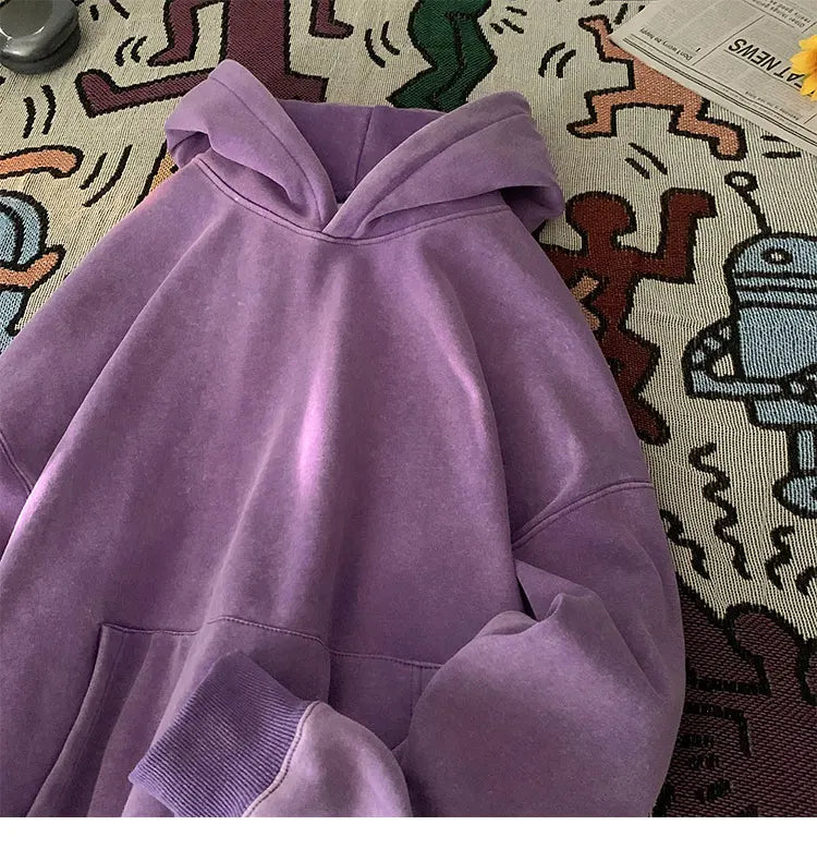 Men’s Vintage Washed Hoodie – Loose Fit Streetwear Pullover for Casual Harajuku Style