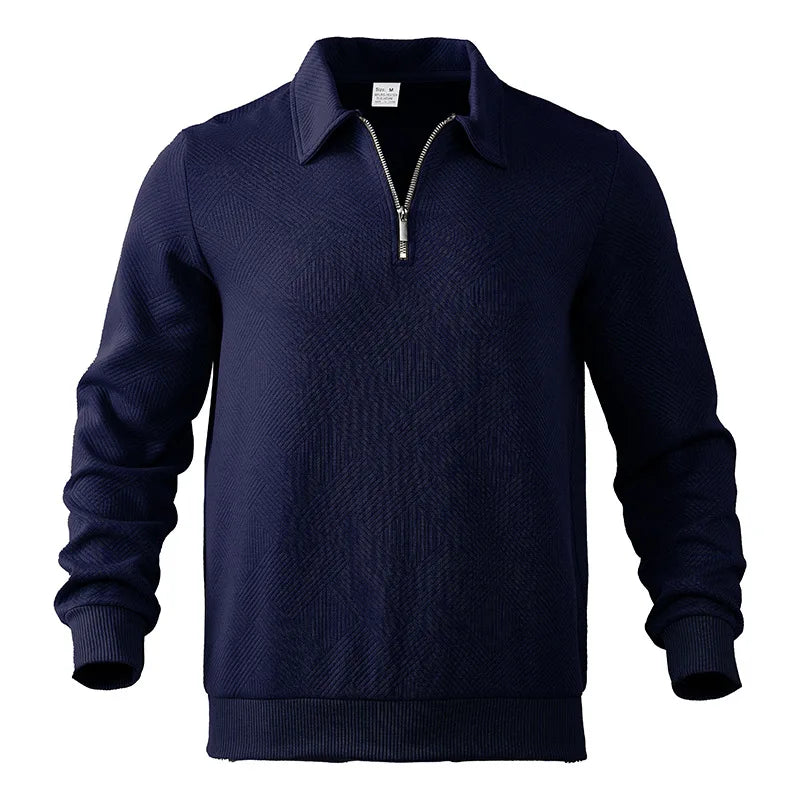 Men’s Zipper Polo Sweatshirt – Turn-Down Collar Long Sleeve Pullover for Autumn and Winter