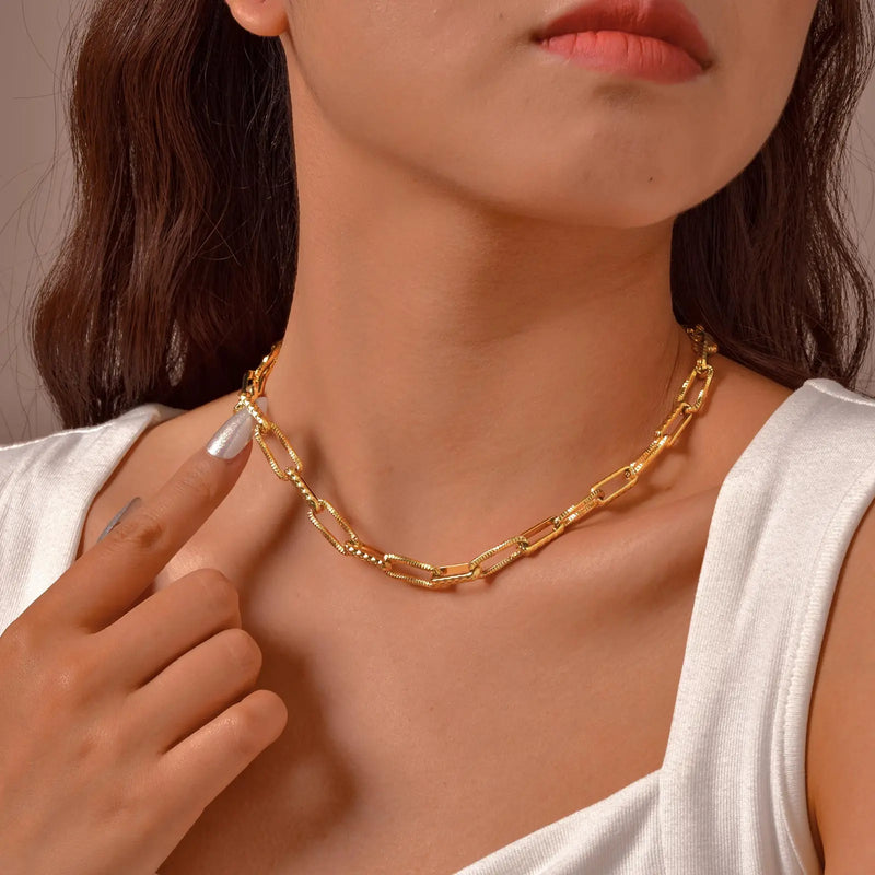 Chunky Paperclip Chain Necklace For Woman, 18K Gold Plated Stainless Steel Chic Necklace, Waterproof Birthday Jewelry Gift