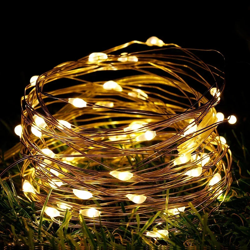 LED Fairy Lights Battery Operated String Lights Waterproof Silver Wire Firefly Starry Lights  Wedding Party Xmas Christmas Decor