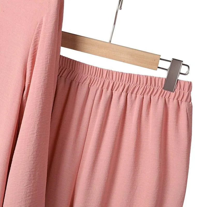 Casual Muslim Dress for Women Blouse 2 Piece Set Long Sleeve Shirt Wide Leg Pant Suits Saudi Arabic Dubai Dresses Autumn 2023