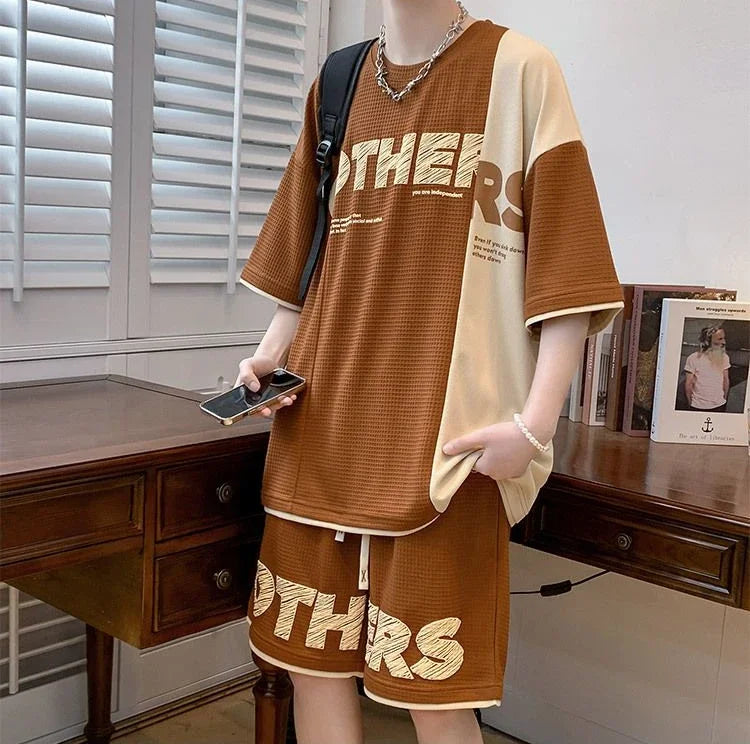 Men’s Alphabet Sportswear Set – Casual Jogging Tracksuit with T-Shirt and Shorts