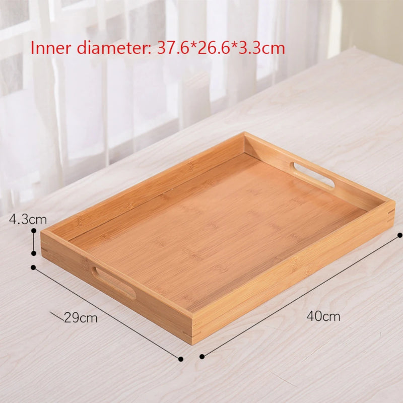 Bamboo tray 1PC wooden tray Tea tray tableware holder Fruit bread dessert tea food tray with handle rectangle