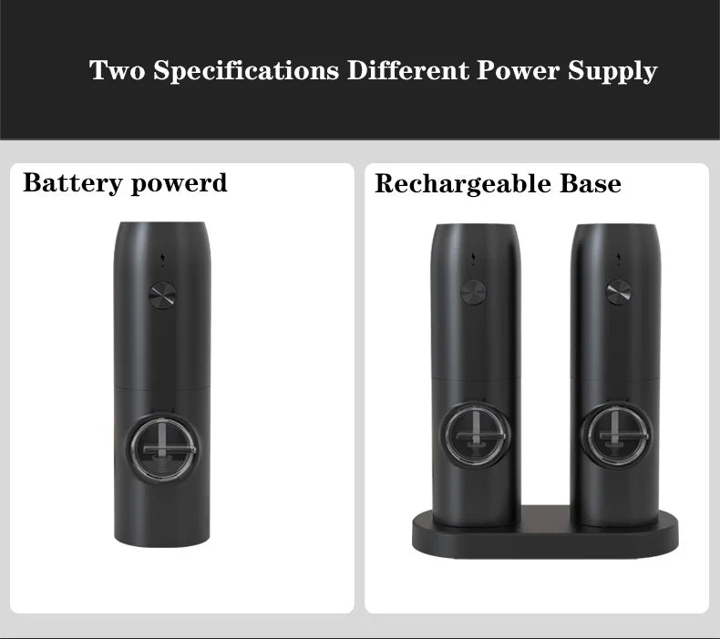 Electric Salt and Pepper Grinder Set with Charging Base and LED Light Adjustable Coarseness Automatic Spice Herb Mill