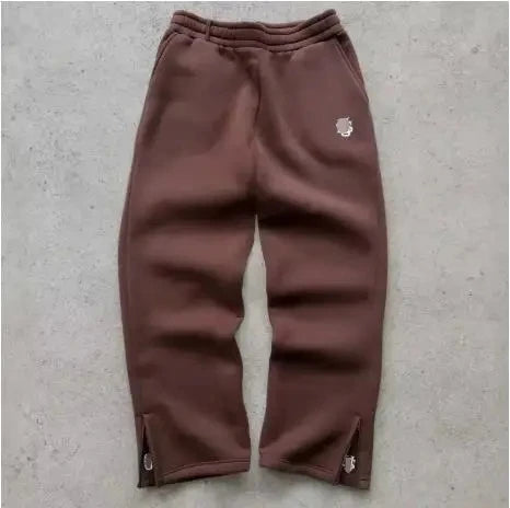 Y2k Retro Loose Straight Pants Men Tracksuit Pants Personalized Pant Leg Zipper Embroidery Design Hip Hop Harajuku Casual Pants