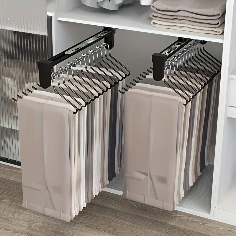 1pc Pull-Out Clothes Storage Rod Adjustable Foldable Metal Hanging Rail for Wardrobes Space-Saving Organizer Drying Racks