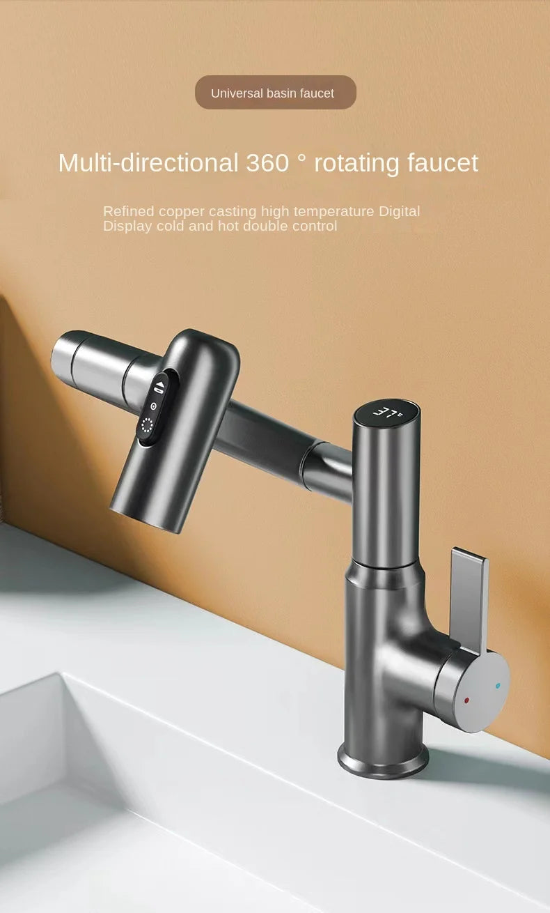 Digital Display LED Bathroom Basin Faucet 360 Rotation Multifunction Stream Sprayer Hot Cold Water Mixer Sink Tap Bathroom