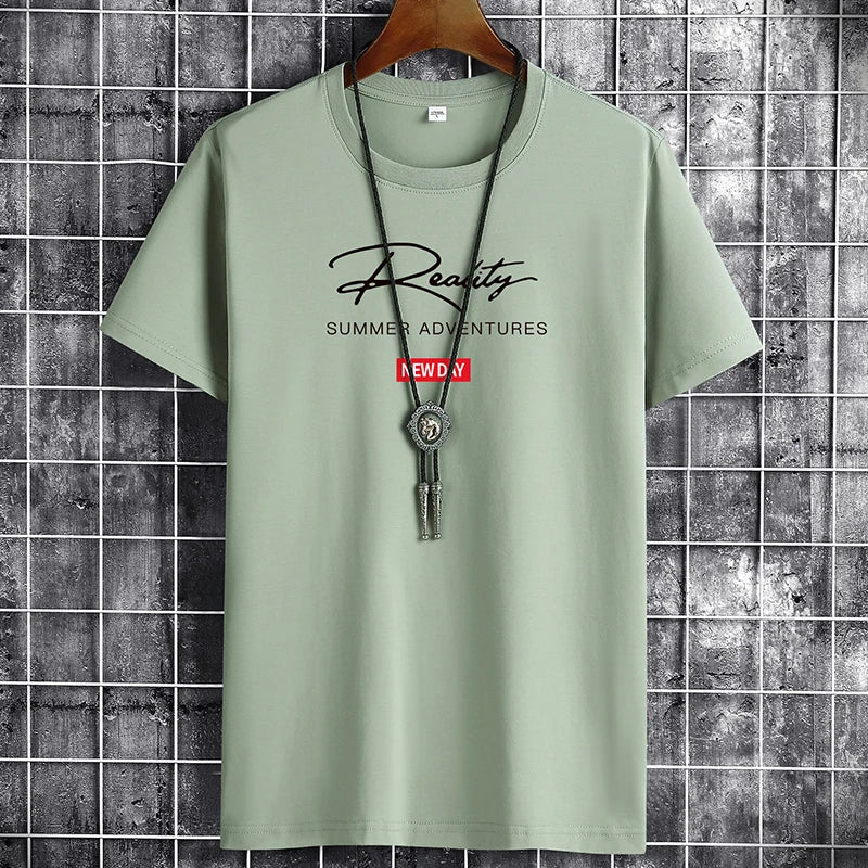 Mens T Shirts 2025 Male Summer Cotton Short Sleeve Fashion  Bottoming Tops Round Neck White Tee Oversized T-shirt Men Clothing