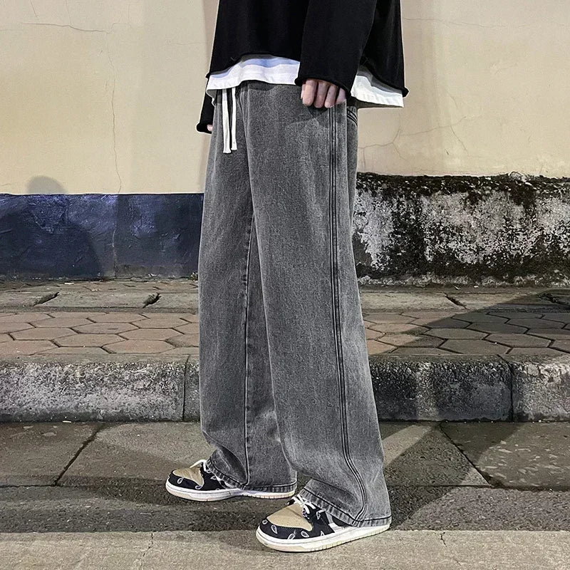 2024 New Streetwear Loose Jeans Men Korean Style Fashion Loose Straight Wide Leg Pants Men&