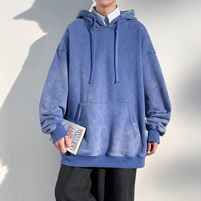 Men’s Vintage Washed Hoodie – Loose Fit Streetwear Pullover for Casual Harajuku Style