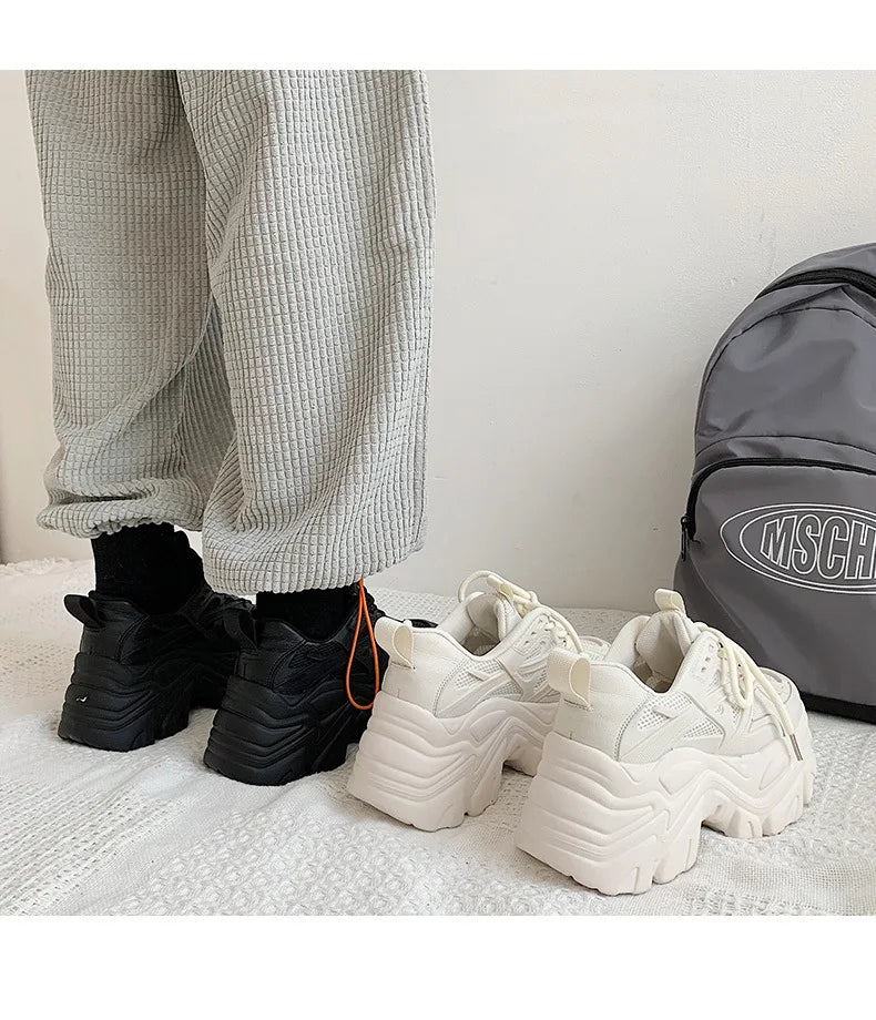 Fujin 7cm Chunky Sneakers Platform Shoes Wedge for Women Casual Shoes Breathable Summer Shoes Women Fashion Sneakers Spring