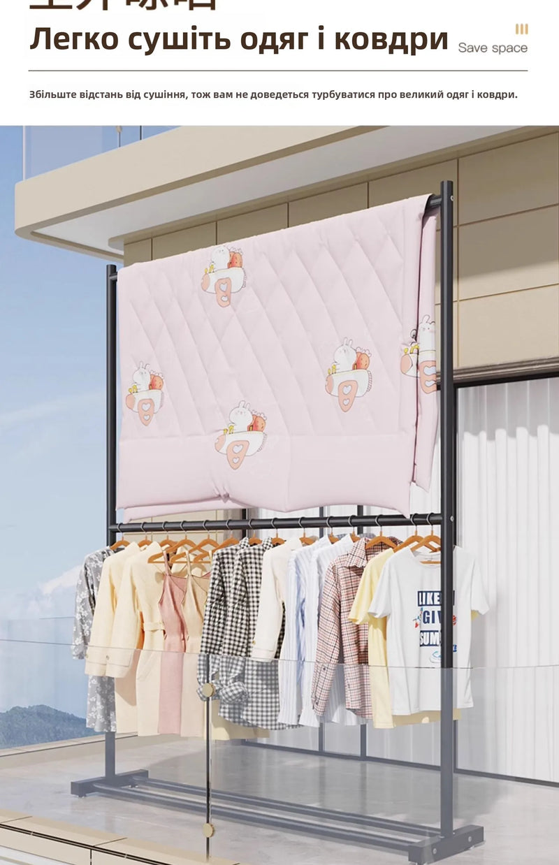 Double Layer Floor-Mounted Clothes Drng Ra Bedroom Balcony Single Rod Storage elf Space-Saving Easy-To-Use Painted Steel