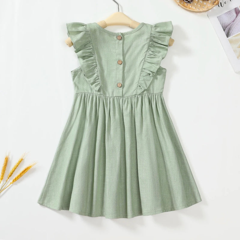Tatiana Haven European & American Girls’ Summer Dress – Solid Color Cotton & Linen Casual Cute A-Line Outfit