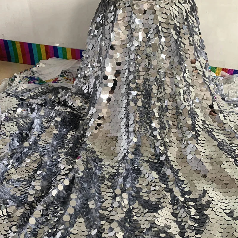 Iridescent Shiny Mermaid Scale Fabric Laser Sequins Glitter Fabric For Diy Tablecloth Garment Wedding Party Background Decor