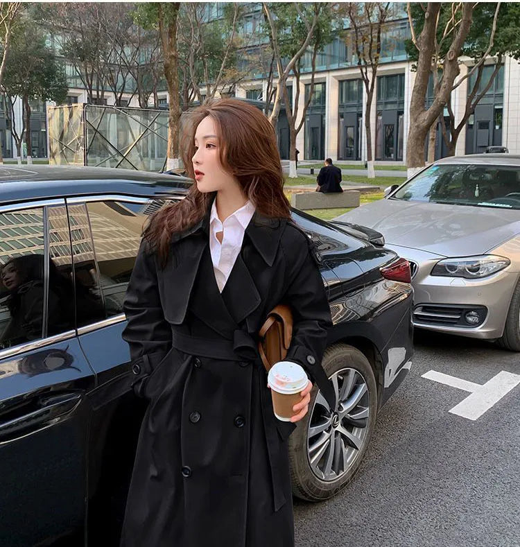 Women’s Double-Breasted Lace Trench Coat – Elegant Autumn Windbreaker and Casual Raincoa