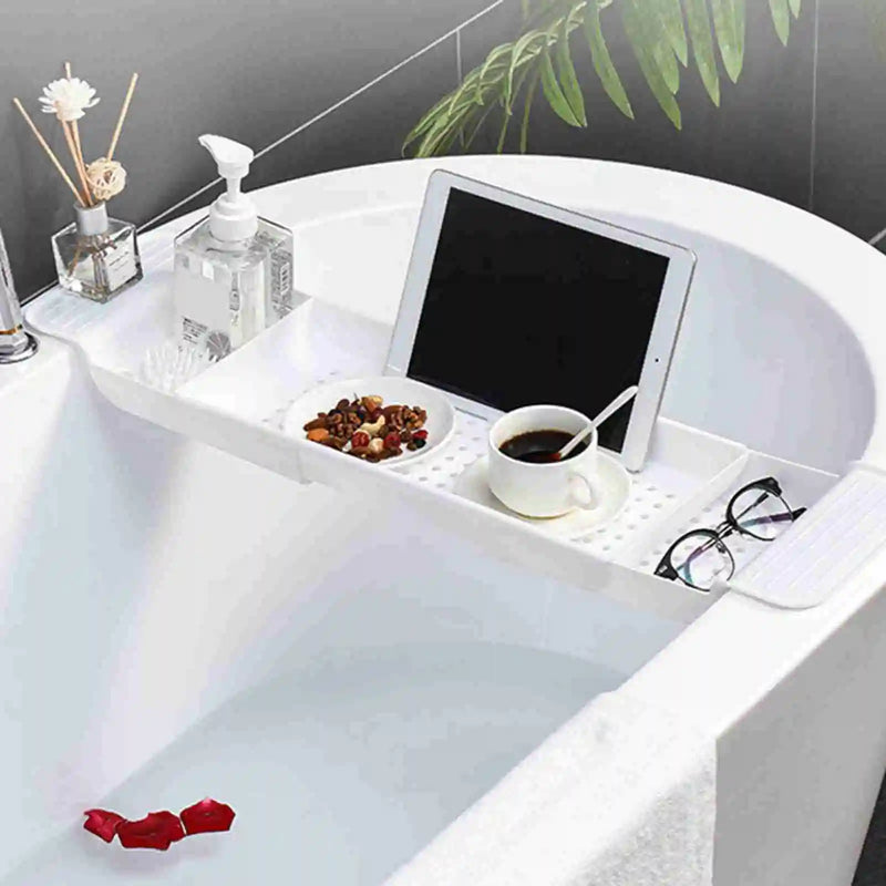 1Pc Expandable Bathtub Tray Stable Placement Plastic Material Draining Design Bath Caddy Tray Tub Table for Bathroom