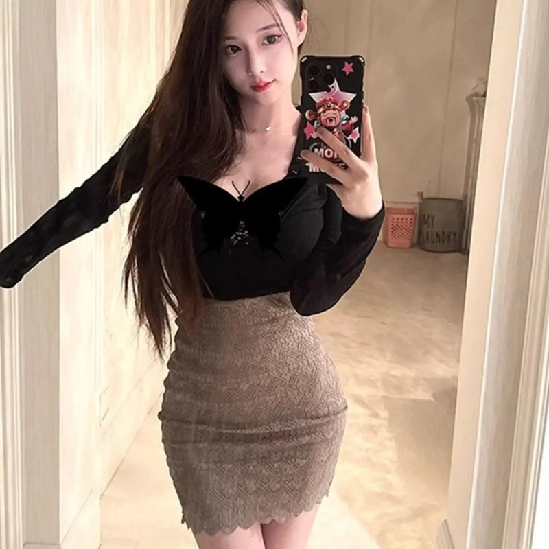 Tatiana Haven Coquette Lace Mini Skirt – Y2K Aesthetic A-Line Streetwear Skirt for Women